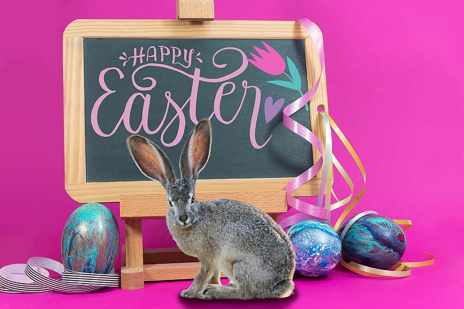 easter, easter bunny, gift ribbons, board, labeled, egg, colorful HD wallpaper