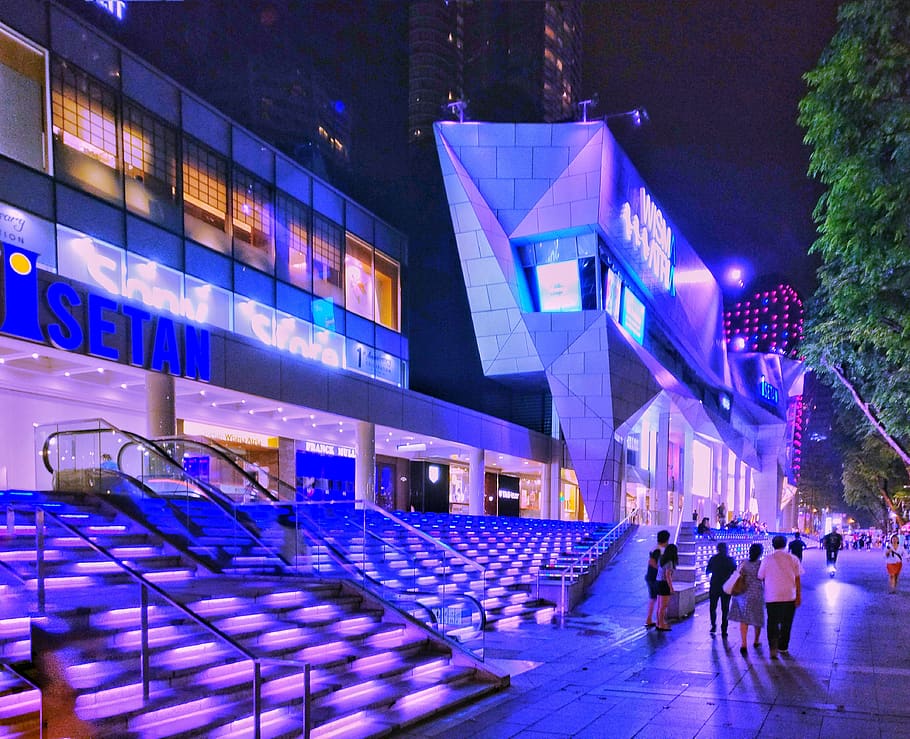 singapore, orchard, night, architecture, illuminated, built structure HD wallpaper