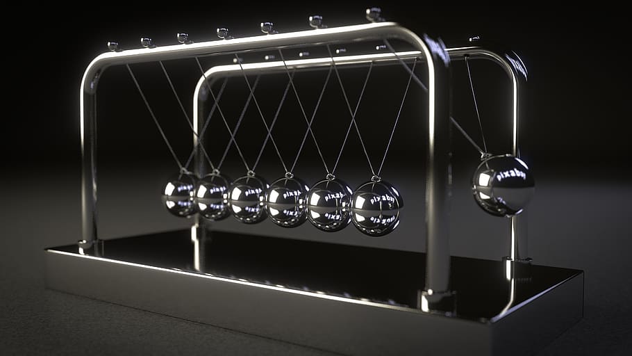 Silver Newton Ball, metal, mirror image, motion, pendulum, reflection HD wallpaper