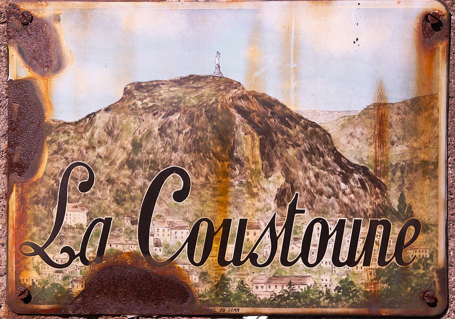 La Coustoune postcard, rust, sign, antique sign, house name, rocher de bonnevie HD wallpaper