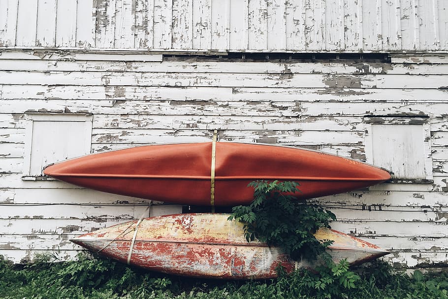 gray canoe on wall, no people, day, architecture, built structure HD wallpaper