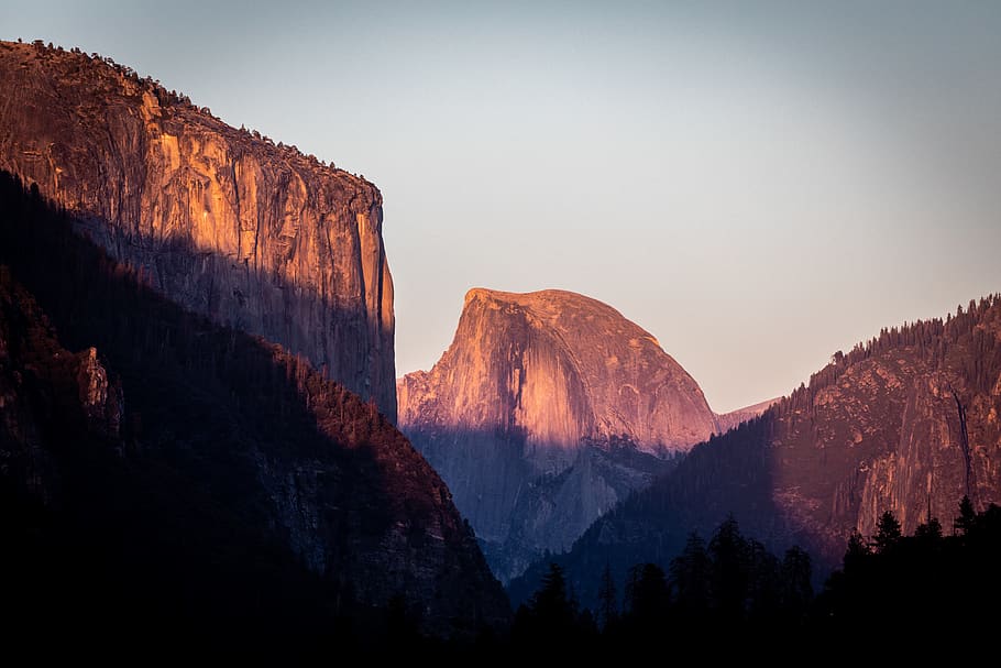 mountain during day time, sunset, hiking, californium, el cap, HD wallpaper
