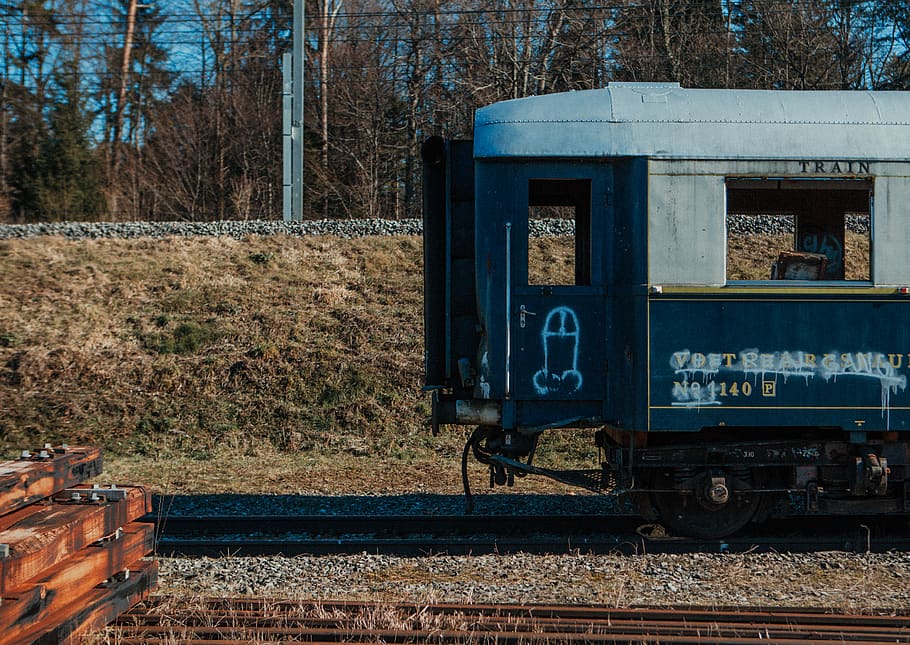 white and black train, railway, transportation, train track, vehicle HD wallpaper