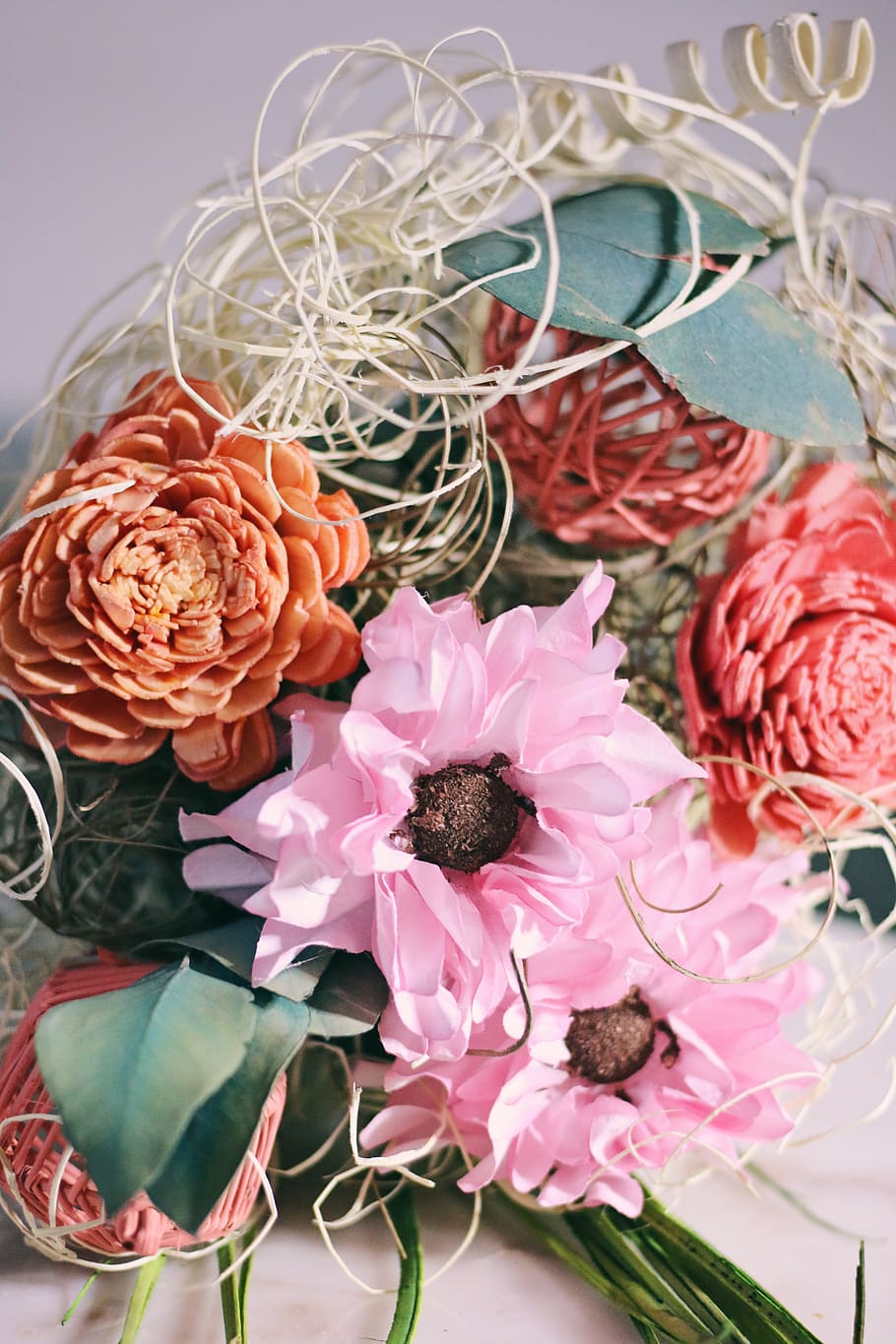 Pink and Red Artificial Flowers Bouquet, bloom, blossom, design HD wallpaper