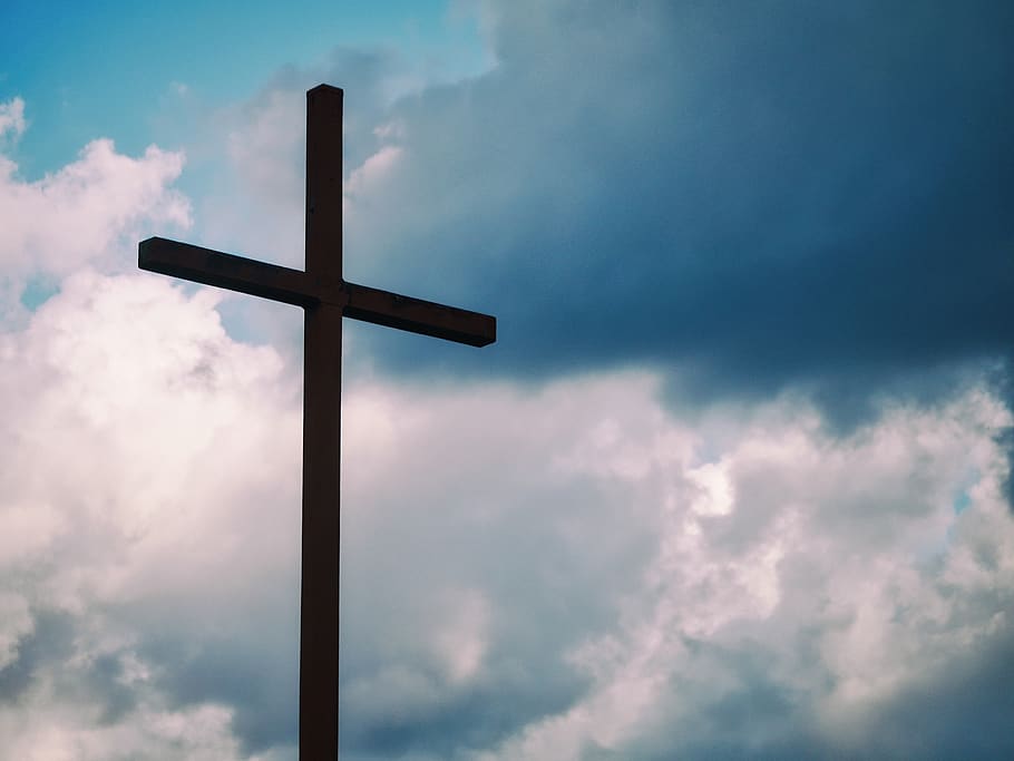 black cross under blue sky, symbol, crucifix, church, gospel, HD wallpaper