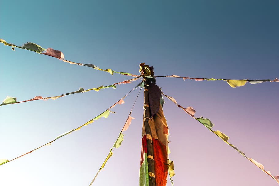 nepal, marpha, low angle view, sky, nature, rope, clear sky HD wallpaper