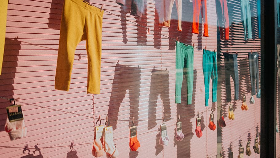 hanged clothes, laundry, window, shadow, hanging, shop, store HD wallpaper