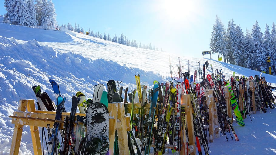 assorted ski blades on display, snow, cold temperature, winter HD wallpaper