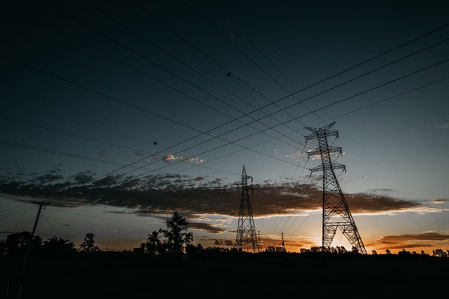 low-angle photography of transmission towers during golden hour, HD wallpaper