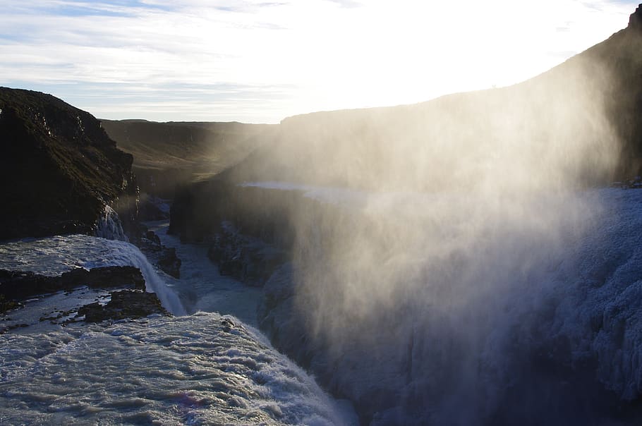 iceland, gullfoss, gullfossi, waterfall, outdoor, haze, mist HD wallpaper