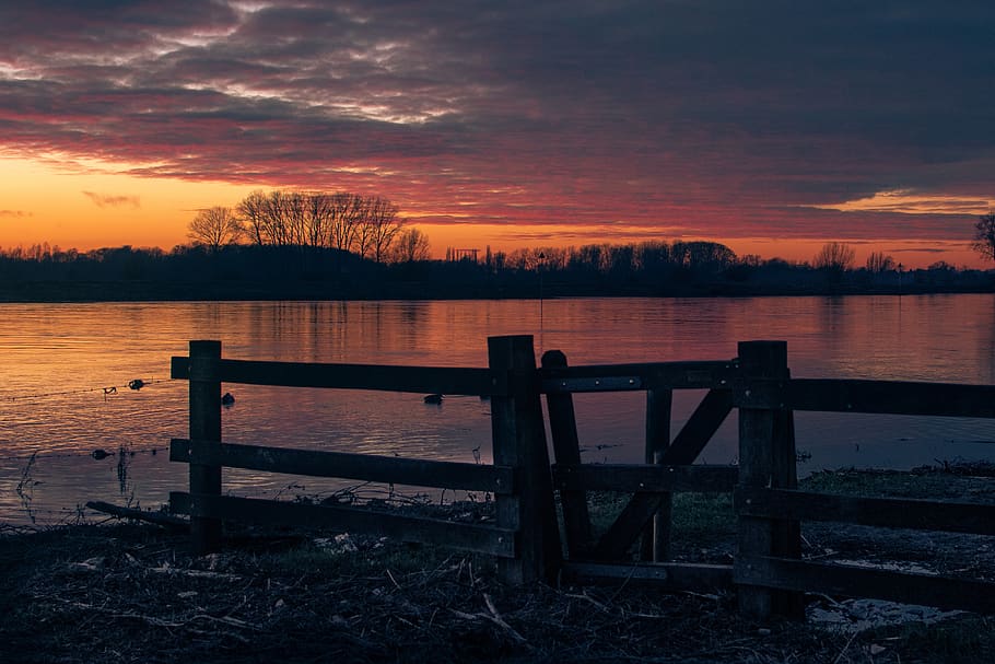 sunset, landscape, water, twilight, river, air, sky, beauty in nature HD wallpaper