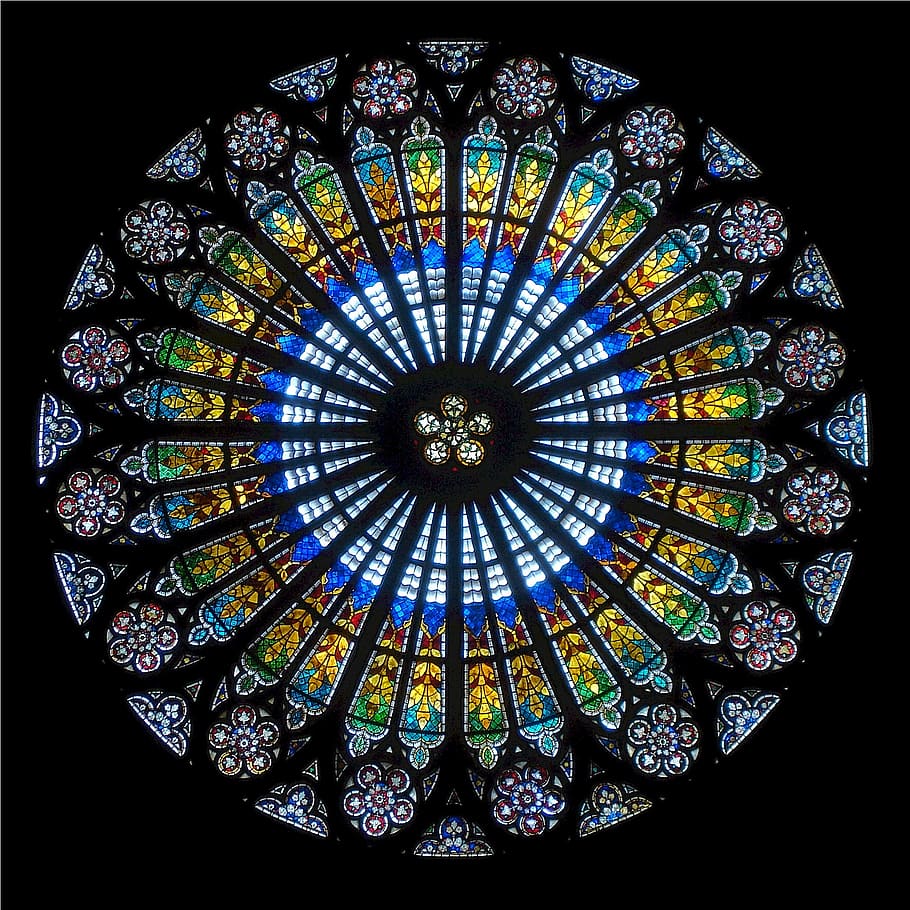 Green Black Yellow Round Window, ancient, architecture, building HD wallpaper