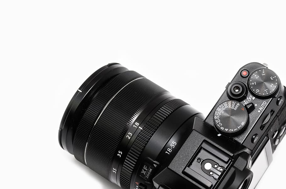 black DSLR camera with lens, white background, technology, studio shot HD wallpaper