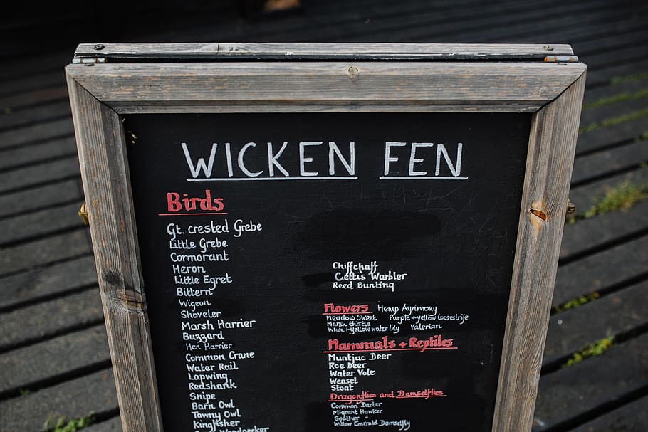 Wicken Fen menu, blackboard, wicken fen national nature reserve