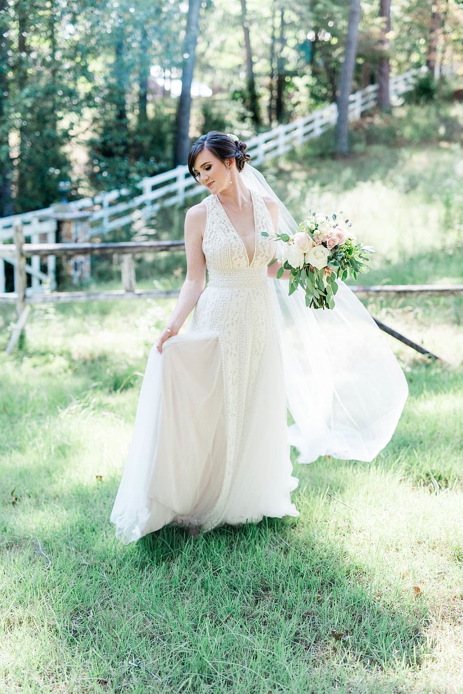 bride standing on grass, women, wedding, young adult, full length HD wallpaper