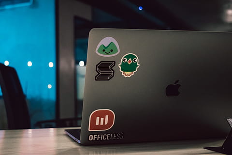 MacBook Air on table, computer, pc, electronics, laptop, sticker HD wallpaper