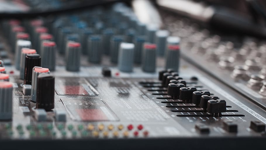 mixer, knob, faders, button, perspective, close up, music, music gear, HD wallpaper