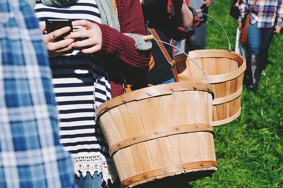 two person fall in line while holding basket, phone, mobile phone HD wallpaper
