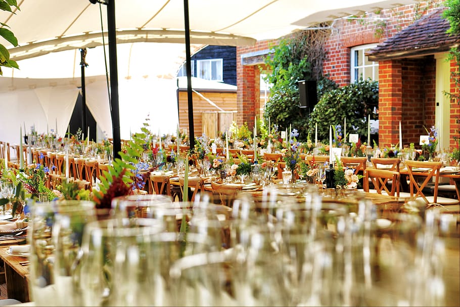 Closed Up Photo of Wine Glasses, blur, catering, chairs, diner HD wallpaper