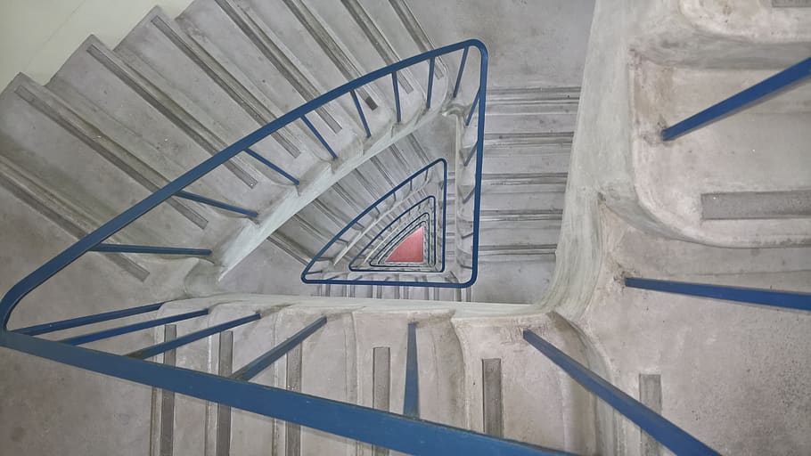 Grey And Blue Spiral Stair Case Painting, architecture, concrete HD wallpaper