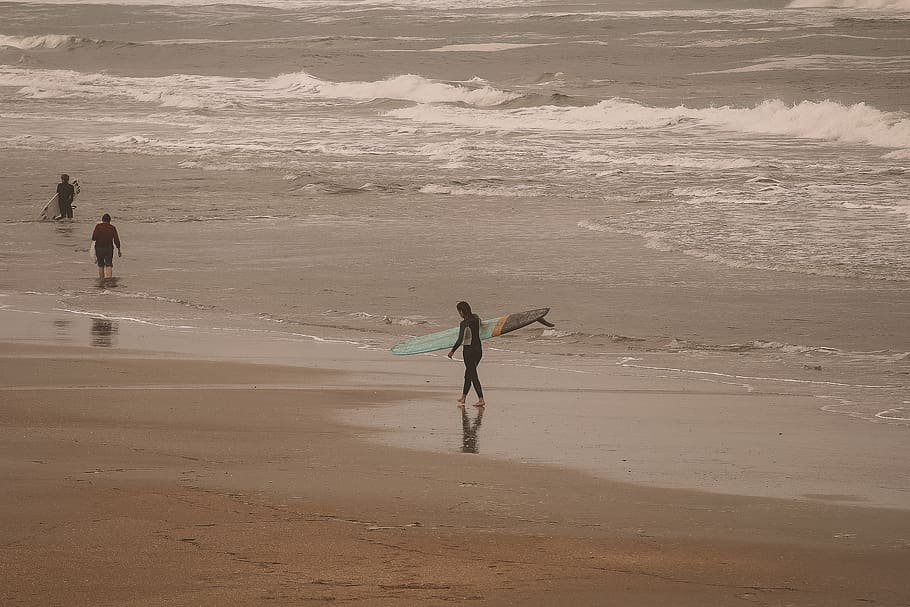Person Holding of Green Surfing Board Near Lake, action, beach HD wallpaper