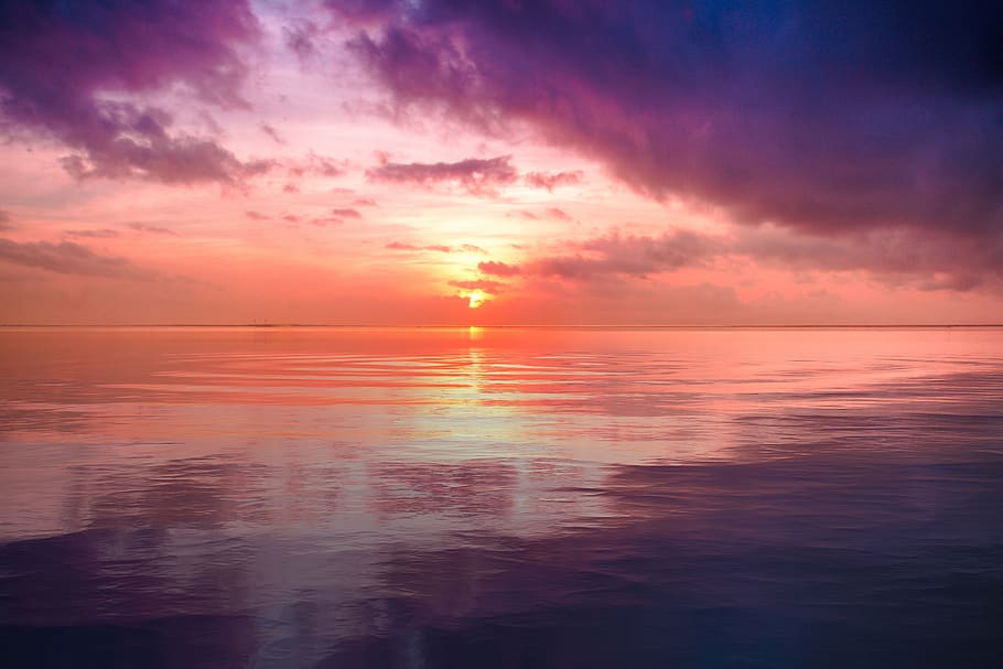 sunset, reflection, sky, water, nature, landscape, sea, scenics - nature HD wallpaper