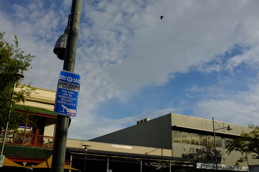 sign, surveillance, sky, cloud - sky, low angle view, architecture HD wallpaper