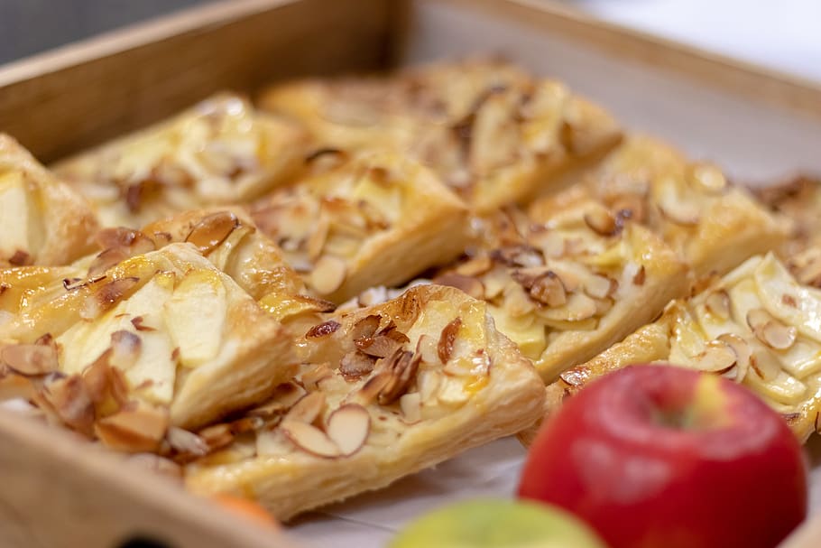 pizza on brown box, dessert, food, plant, pastry, cake, sweets HD wallpaper