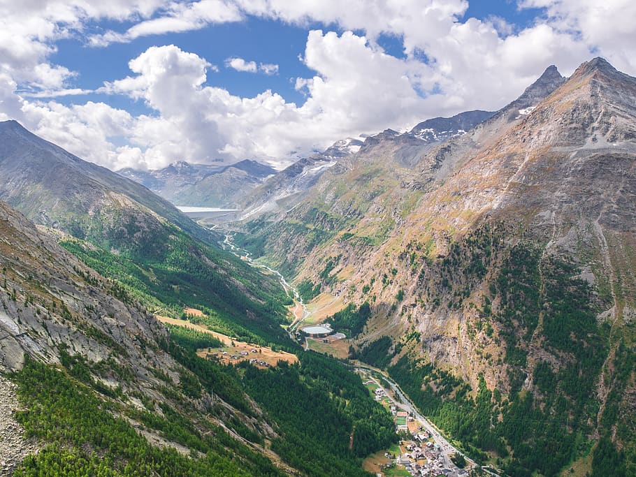 landscape, mountains, clouds, valley, valais, scenics - nature HD wallpaper