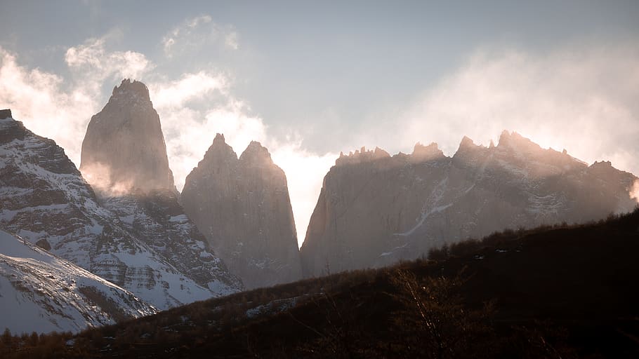 mountain range under blue sky, scenics - nature, snow, beauty in nature HD wallpaper