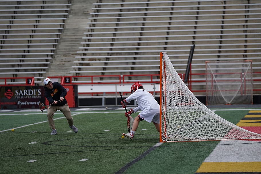 two men playing lacrosse outside, person, human, people, sports HD wallpaper