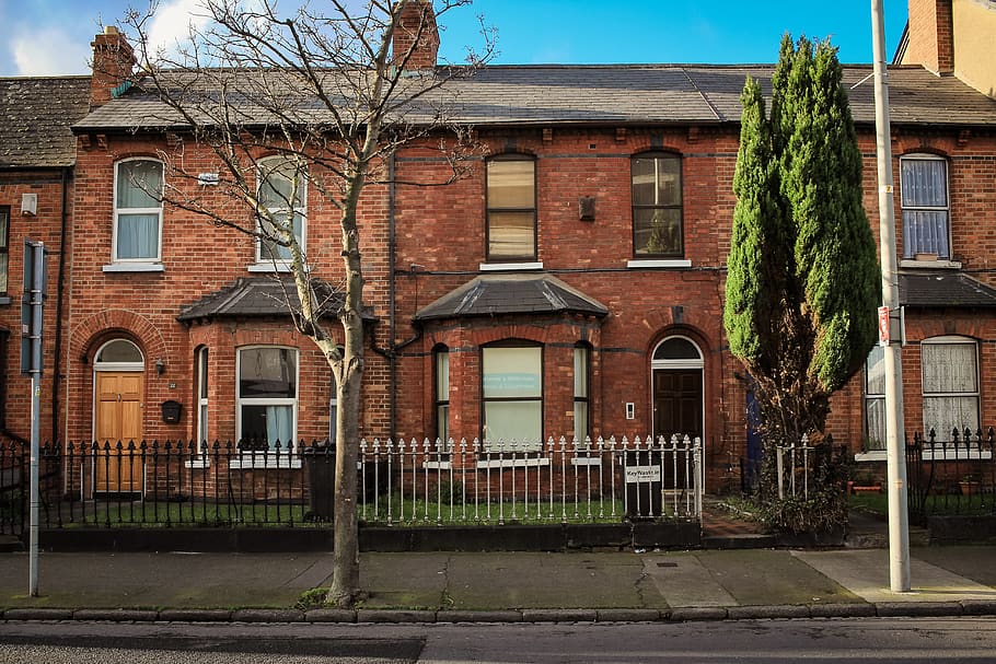 ireland, dublin, brick, red, irish, road, street, house, building exterior, HD wallpaper