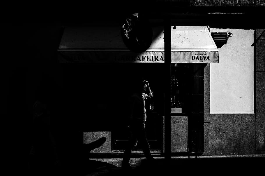 portugal, porto, oporto, street, shadows, one person, real people