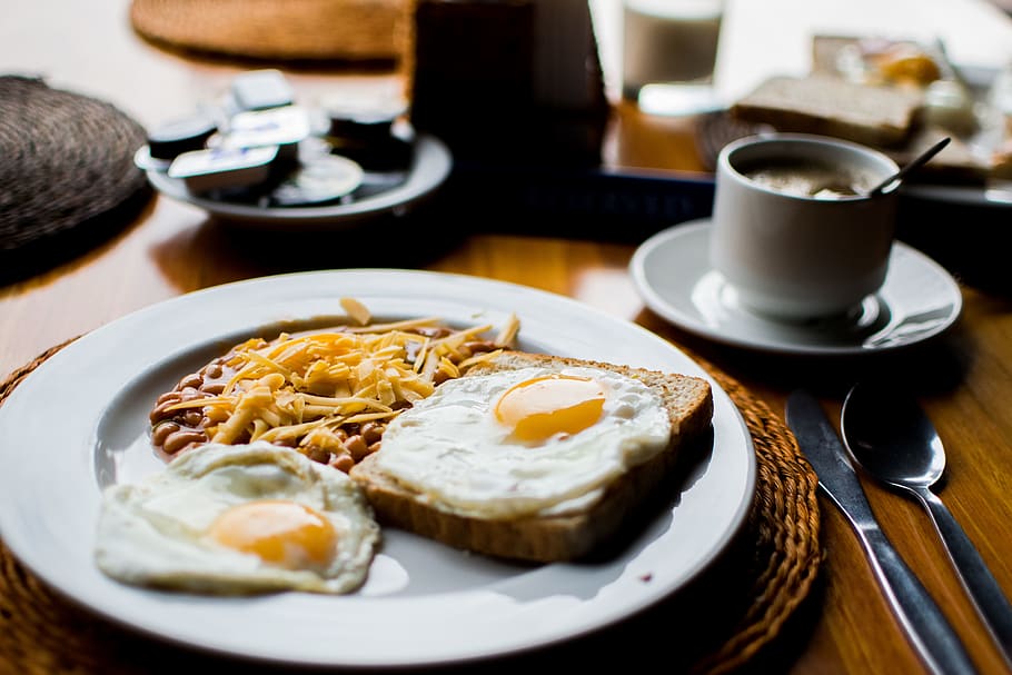 Fried Egg and Bread Pklatter, beans, ceramic, cup, eggs, food HD wallpaper