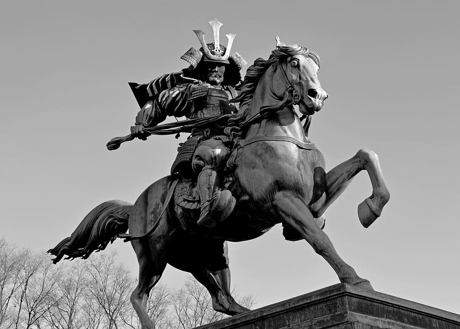 japan, tokyo, horse, monument, statue, rider, warrior, samurai