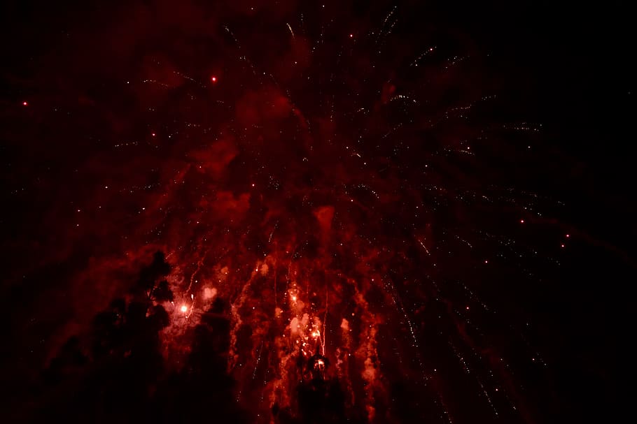 fireworks, party, night, celebration, red, sky, star - space HD wallpaper