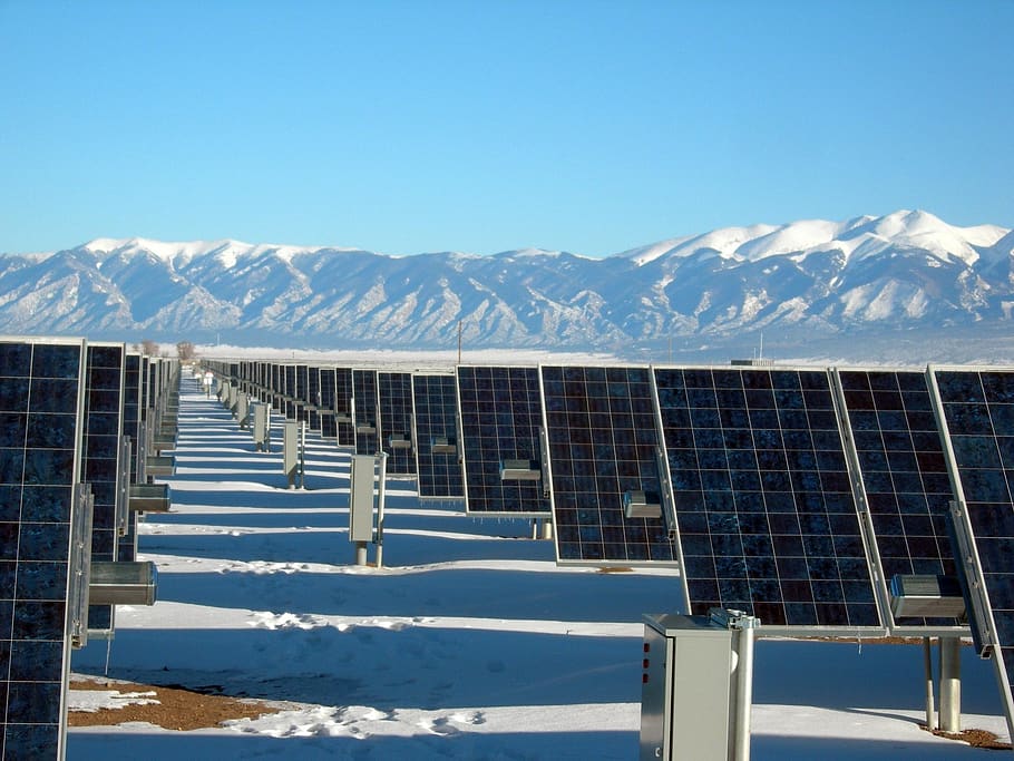 Silver and Black Solar Panels on Snow Covered Ground, cold, energy HD wallpaper