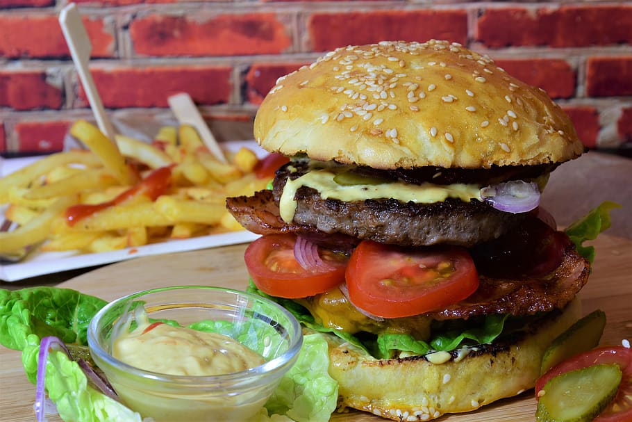burger, hamburger, bbq, cheeseburger, roll, meat, fast food HD wallpaper