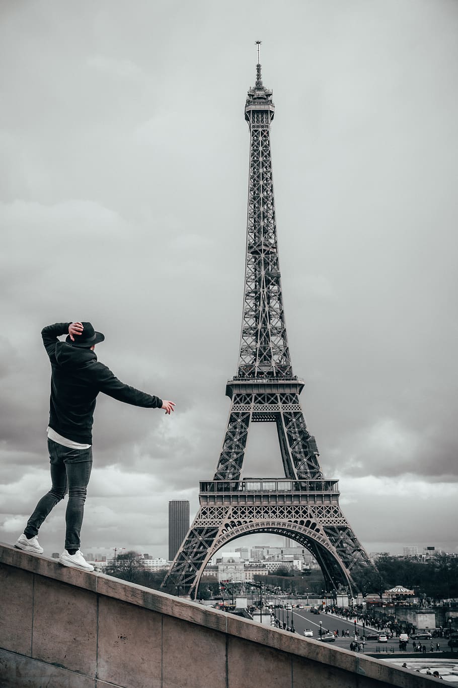man beside Eiffel Tower, architecture, built structure, travel destinations HD wallpaper