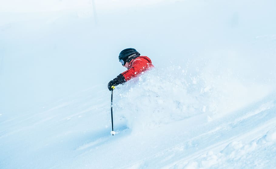 person performing ski, skiing, snow, skier, ski pole, slope, helmet HD wallpaper