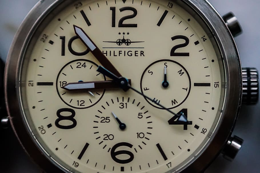 clock, wrist watch, tommy hilfiger, analog clock, time, clock hand