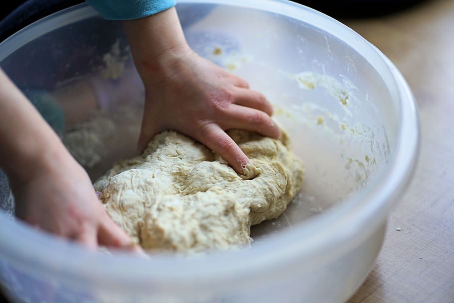 dough, knead, bake, food, cake, eat, delicious, flour, hand labor