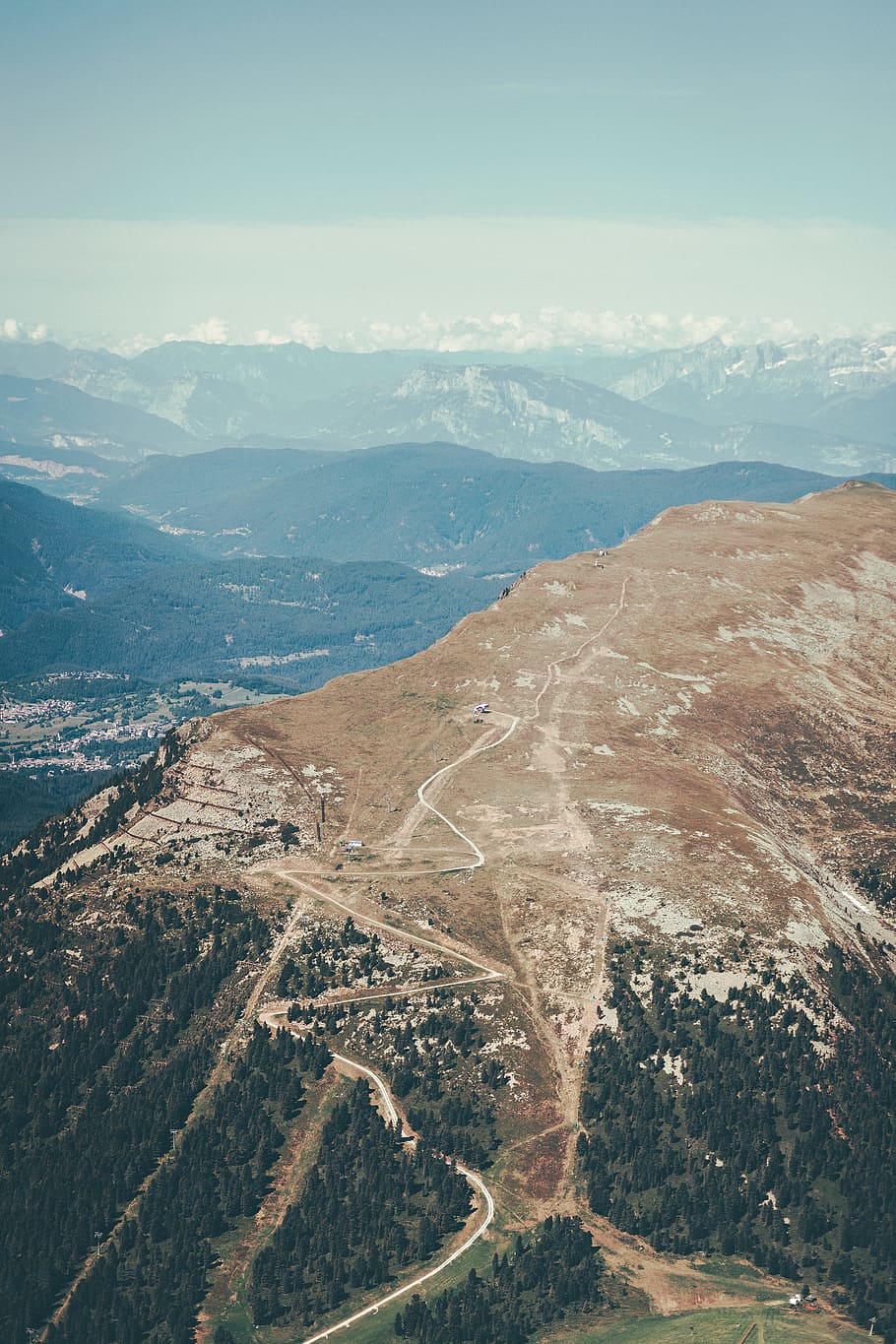 aerial view of mountain, drone view, pathway, outdoors, cloudscape HD wallpaper