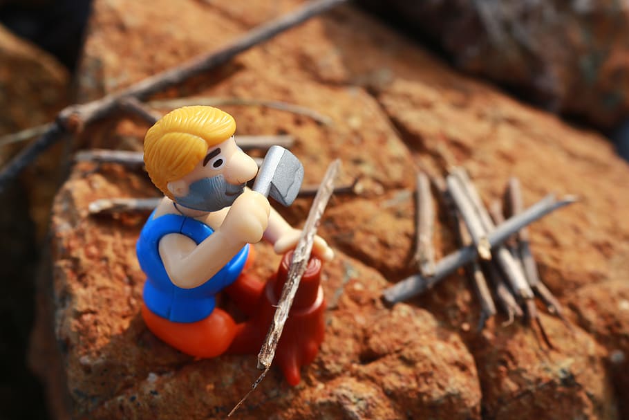 toy, lumberjack, ax, plastic, wood, wood-fibre boards, stone HD wallpaper