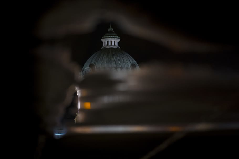 building, sky, reflection, ripple, night, evening, dome, architecture HD wallpaper