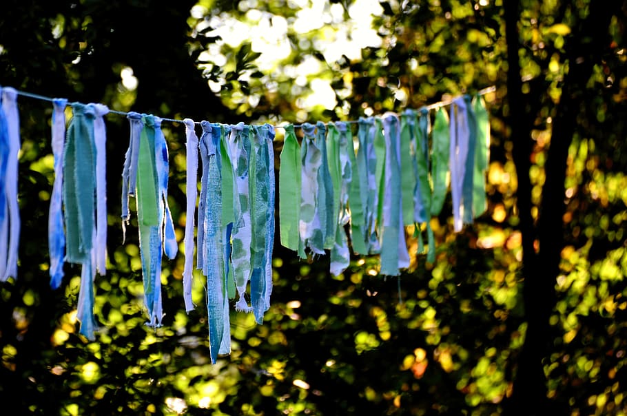 bands, fabric, suspended, stripes, art, textile, garden, garden decoration HD wallpaper