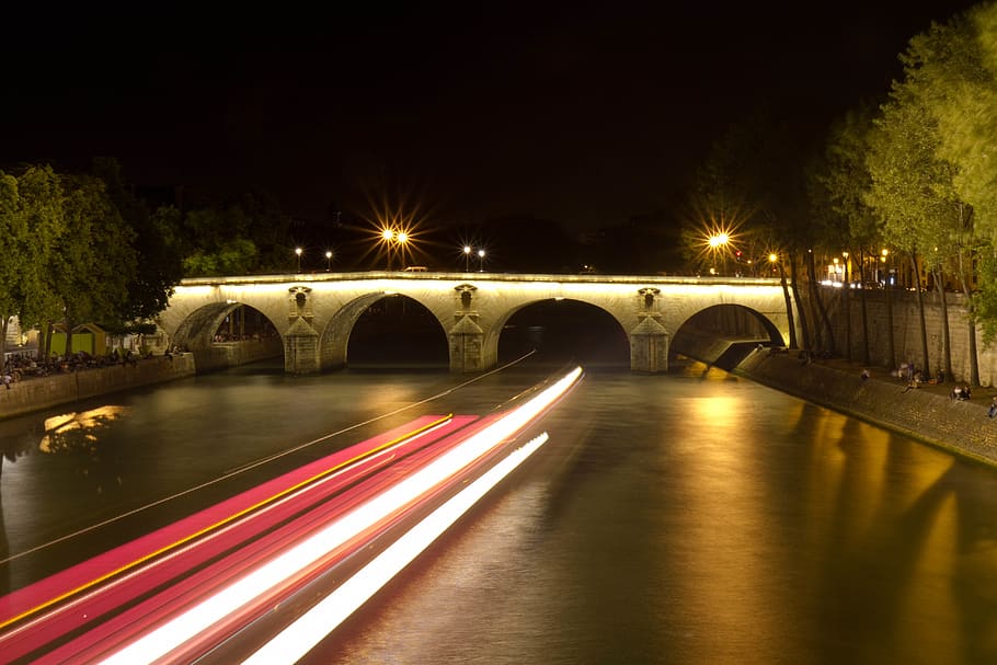 light, illuminated, bridge, transportation, connection, long exposure HD wallpaper