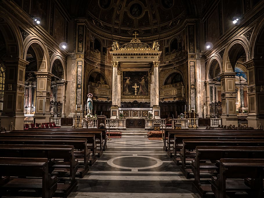 architecture, building, structure, chairs, altar, cross, mother HD wallpaper