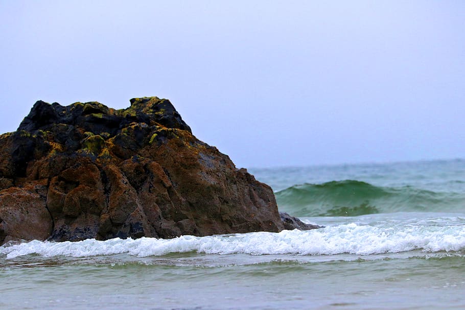 waves, water, rocks, stone, lump, ocean, blue, tide, splash, HD wallpaper