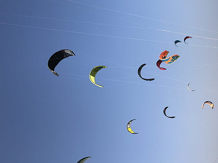spain, málaga, unnamed road, beach, wind, sky, kite, kitesurfing HD wallpaper